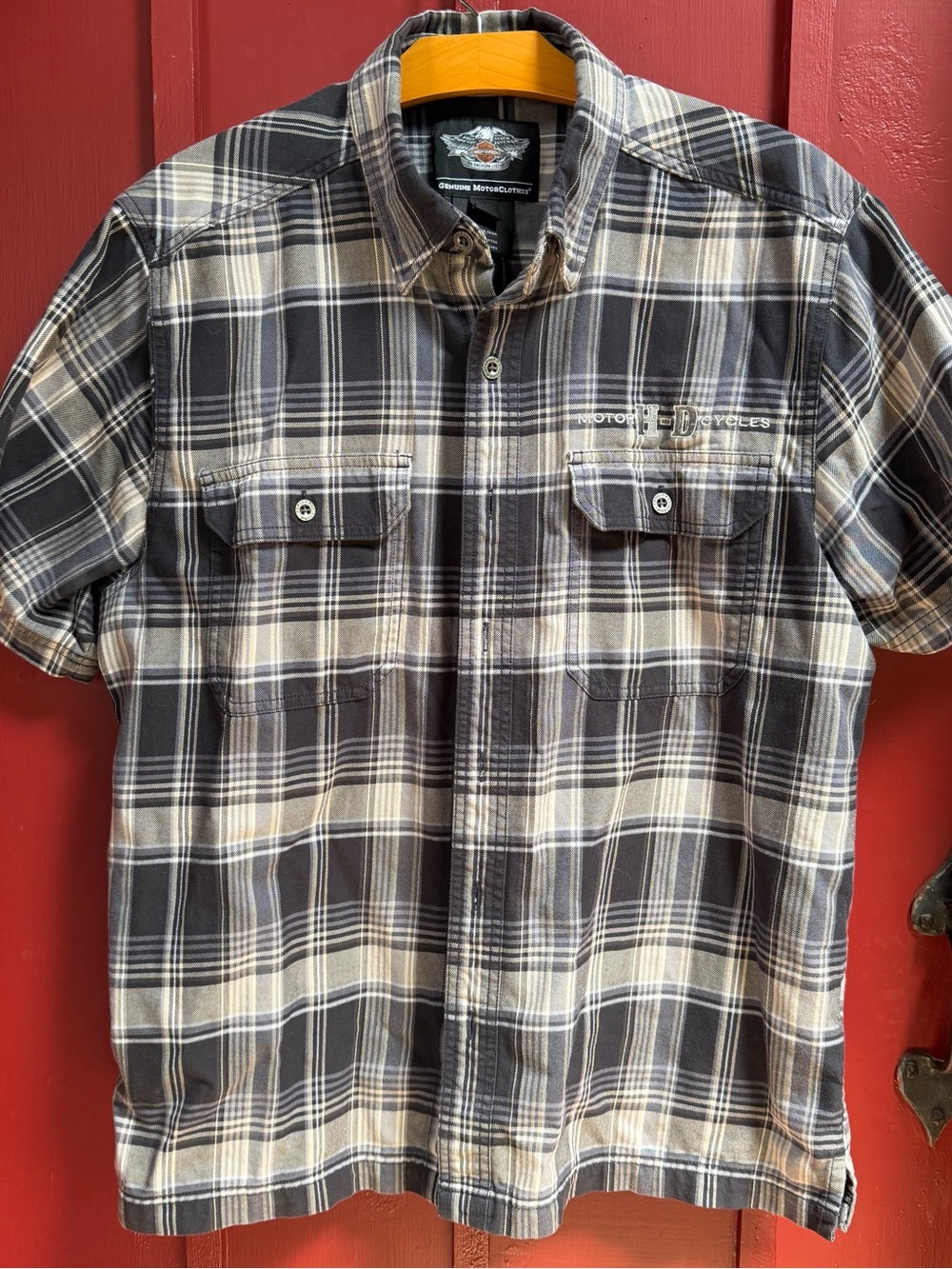 Harley-Davidson Black & Cream Plaid Short-Sleeve Button-Up Shirt